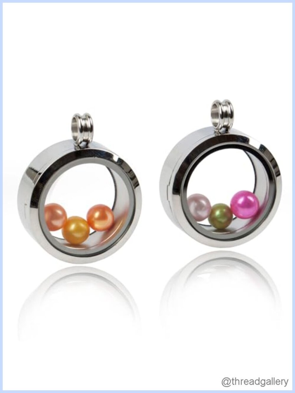 2PCS 30mm Floating Charm Locket Necklace 316L Stainless Steel Glass Pearl